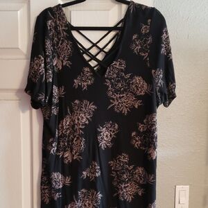 Floral Black Top with Crisscross Back